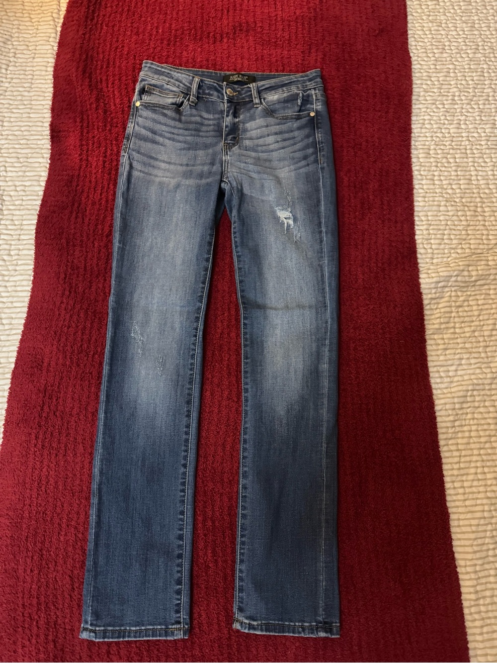 Judy Blue Faded Blue Straight-Leg Jeans with Light Distressing
